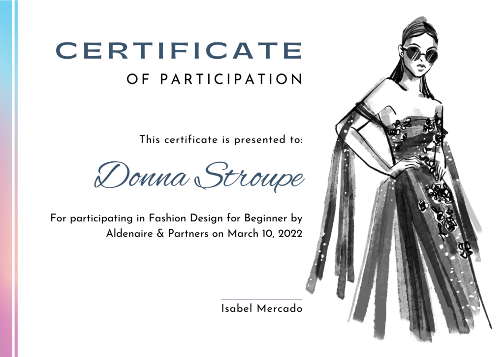 Certificate of Completion of Fashion Design Course