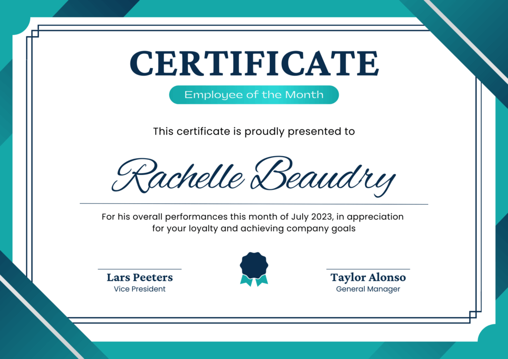 Certificate Employee of the month